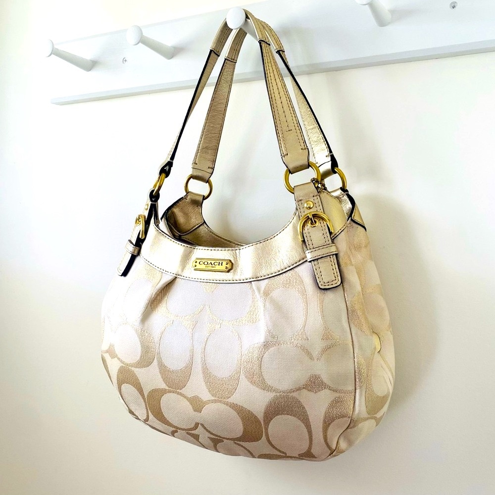 Coach Signature Logo Cream & Champagne Shoulder Bag